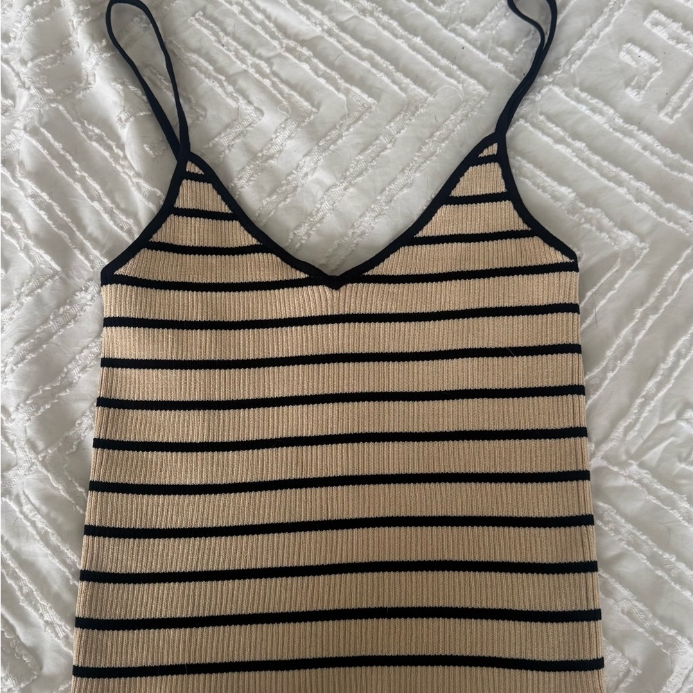 Mango Knit Black and Tan Striped Spaghetti Strap Tank